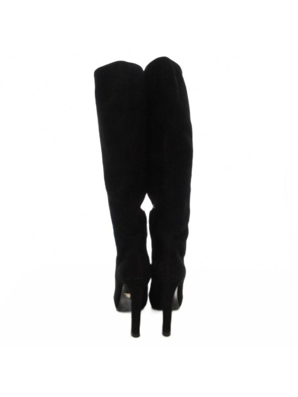 Prada Suede Long Boots High Heels Thick Sole Side Zip 36.5 Black GV GY62 - Picture 3 of 8